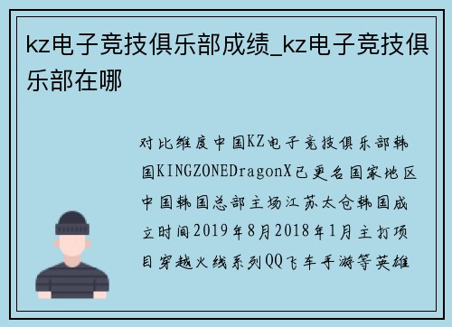 kz电子竞技俱乐部成绩_kz电子竞技俱乐部在哪
